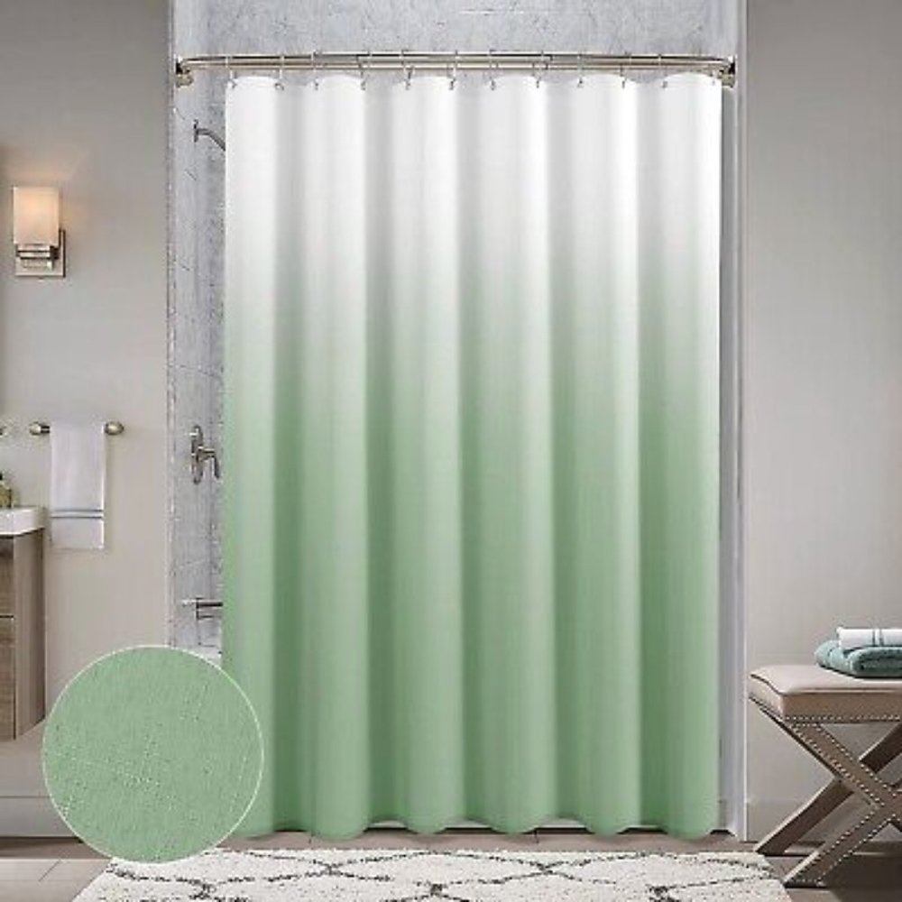 Sage Green Ombre Textured ​Fabric Shower Curtain with 12 Hooks 72 x 72in